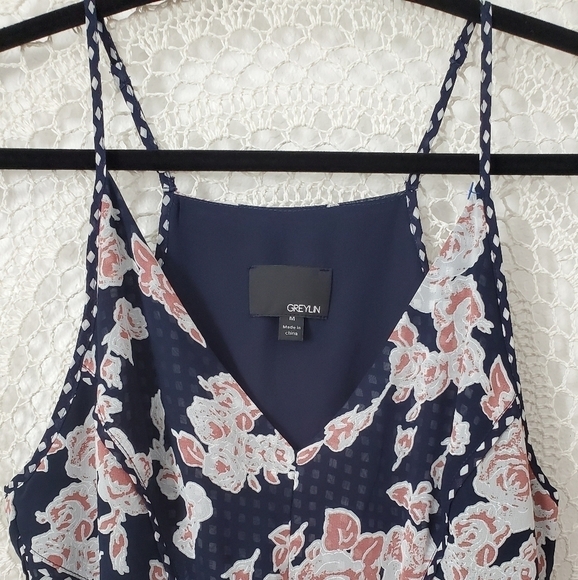 Revolve Greylin Navy and Rose Print Dress M - Picture 6 of 8